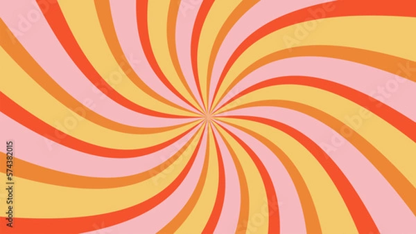 Fototapeta Groovy retro burst sun rays background. Vintage colorful abstract geometric pattern. Vector summer hippie carnival illustration for poster, flyer, greeting card, banner.