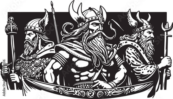 Obraz Beautiful and trendy black and white linocut art of a viking