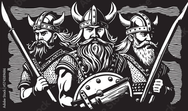 Obraz Beautiful and trendy black and white linocut art of a viking