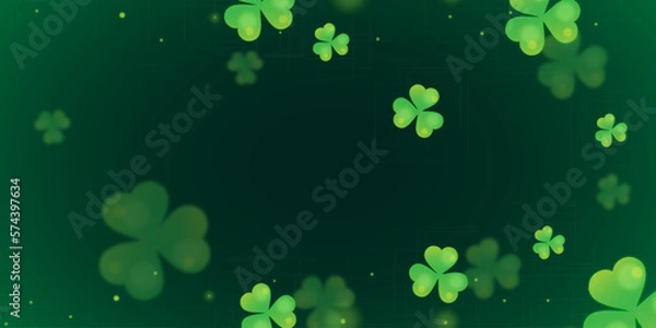 Fototapeta The Background of St. Patrick's Day with Green Shamrocks and Lucky Gold Coins