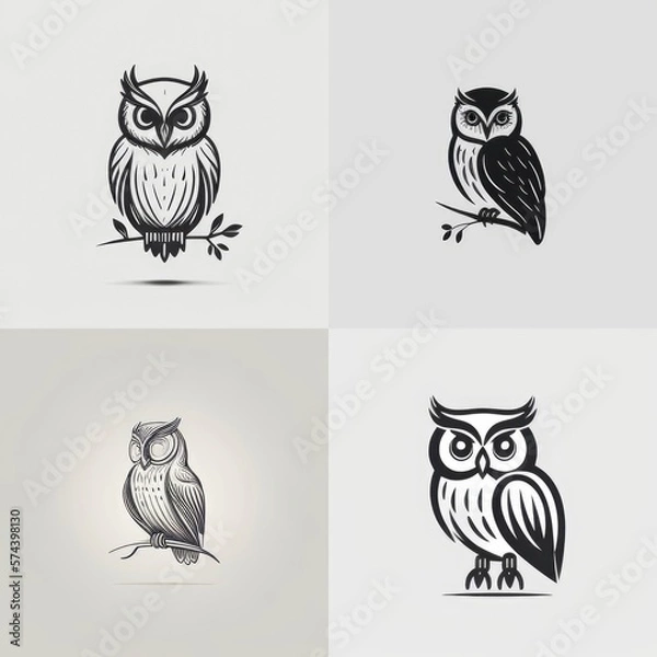 Fototapeta set of owl icons logo, simple minimal flat illustration, generative ai