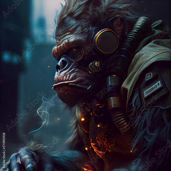 Obraz Gorille Cyberpunk AI générative