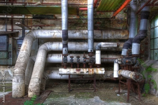 Fototapeta Old pipes with valves