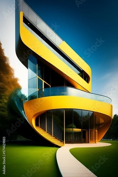 Obraz Future architecture, luxury house in fantasy style in the forest, nighttime