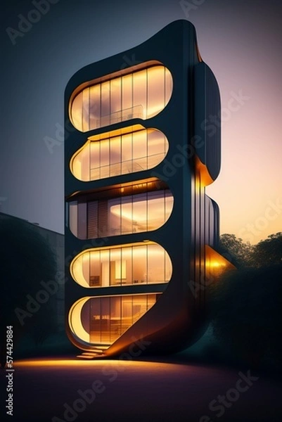 Obraz Future architecture, luxury house in fantasy style in the forest, nighttime