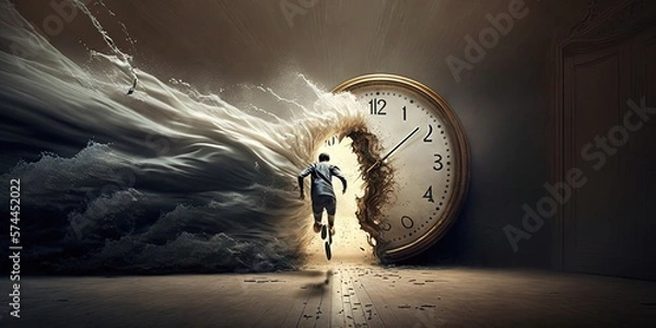 Obraz Businessman running out of time, time is running out, concept of out of time, business, timemachine,  generative ai