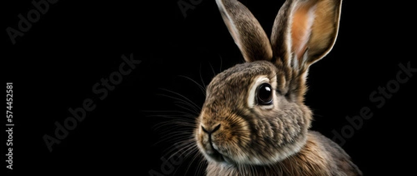Obraz Rabbit on black background.  Close up image of a rabbit head and the eye, created with generative ai.