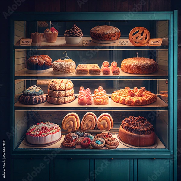 Fototapeta bakery display case, generative ai