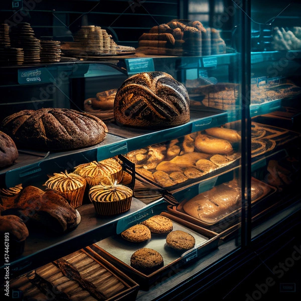 Fototapeta bakery display case, generative ai