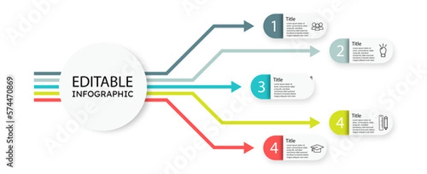 Obraz Business infographic process with circle template design with icons and 5 options or steps. Professional inforgraphic or info chart template isolated on white background with multiple colours	
