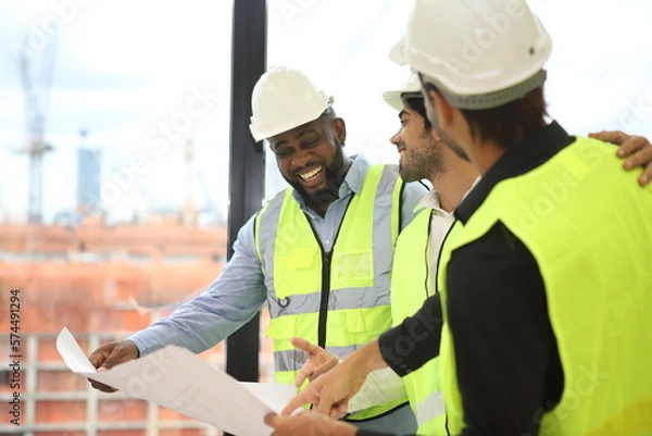 Fototapeta engineer team standing at industry