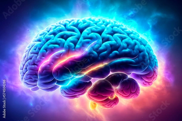 Obraz brain concept, neon elements. Generative ai