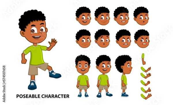Obraz Boy posable character model sheet African American 