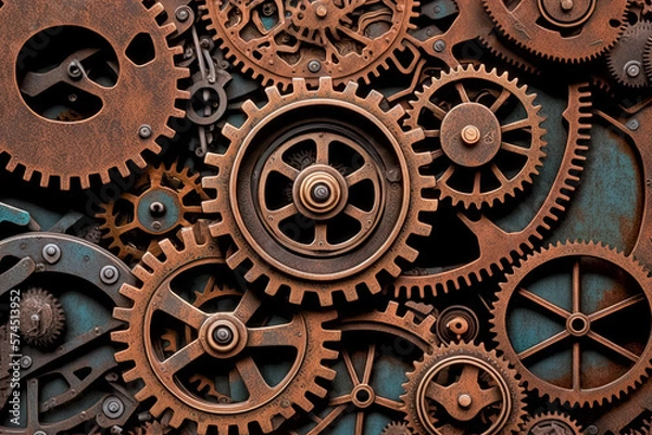 Obraz Vintage rusty Machinery gears steampunk background. Generative AI