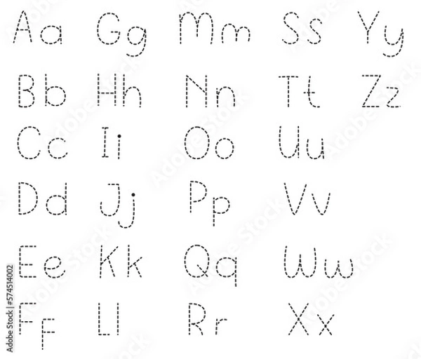 Fototapeta Alphabet letters tracing worksheet with all alphabet letters. Basic writing letters. Alphabet Writing lesson for children vector