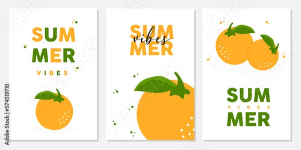 Fototapeta Set of summer cards. Summer posters with orange.