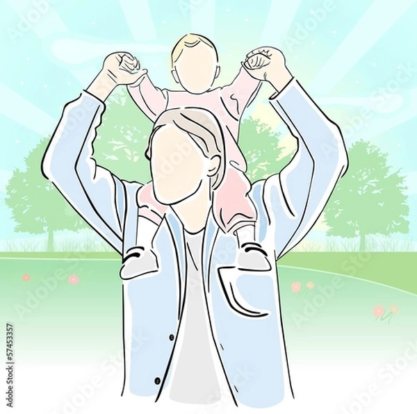 Obraz Father carrying daughter. Happy family. Parenthood