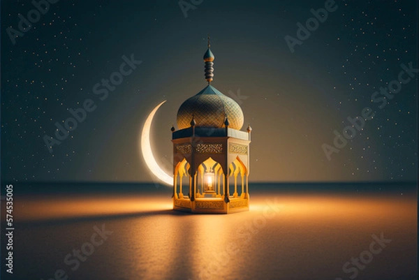 Fototapeta eid, generative, generative ai, generated, lamp, mosque, festival, muslim, islam, celebrate, light, poster, door, frame, electric, electricity, entrance, night, syawal, bokeh, blur, blurred, moon, 