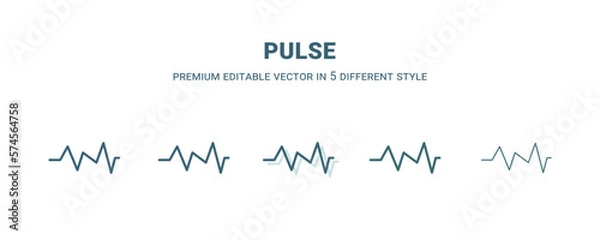 Fototapeta pulse icon in 5 different style. Outline, filled, two color, thin pulse icon isolated on white background. Editable vector can be used web and mobile
