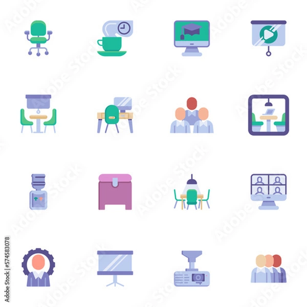 Obraz Co-working space elements collection, flat icons set