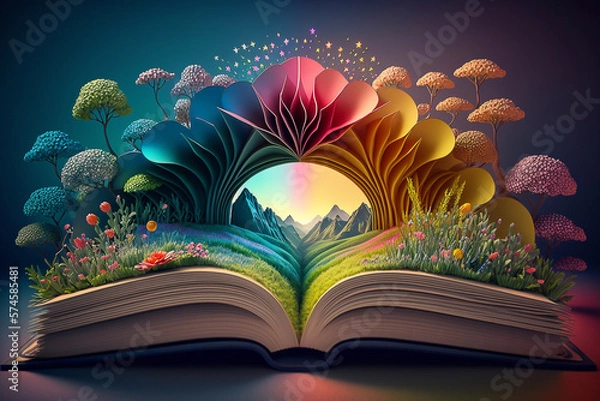 Obraz Illustration of a magical book that contains fantastic stories - AI generative