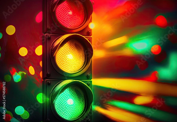 Obraz traffic light on vibrant background created with Generative AI technology
