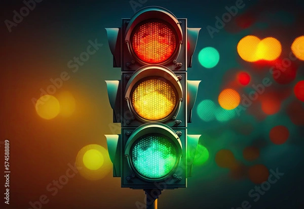 Fototapeta traffic light on vibrant background created with Generative AI technology