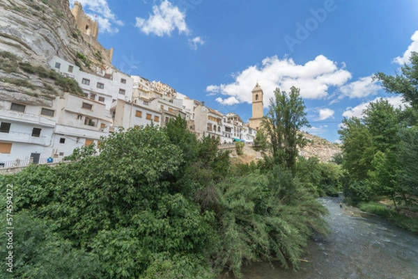 Obraz General view of Alcalá del Júcar and the Jucar river. Province of Albacete, Spain