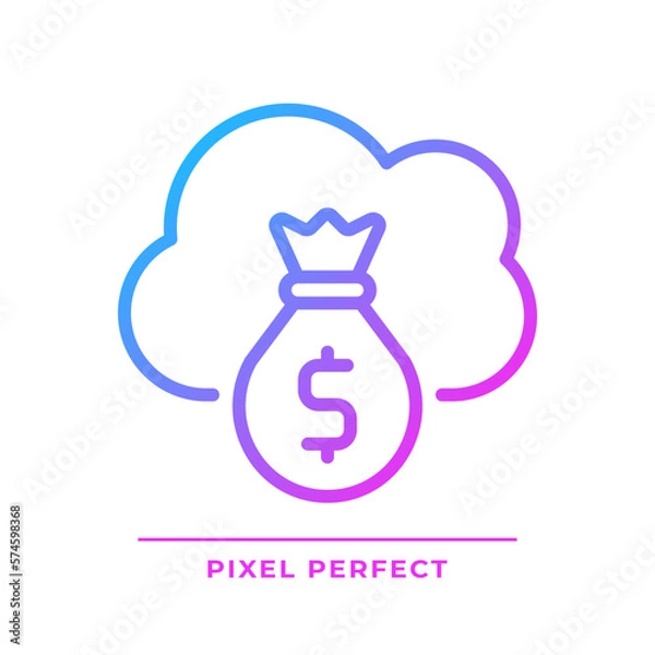 Fototapeta Cloud service cost pixel perfect gradient linear vector icon. Expenses for virtual servers usage. Online payments. Thin line color symbol. Modern style pictogram. Vector isolated outline drawing