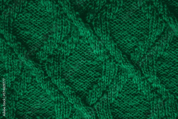 Fototapeta Handmade knit background with detail wool threads.