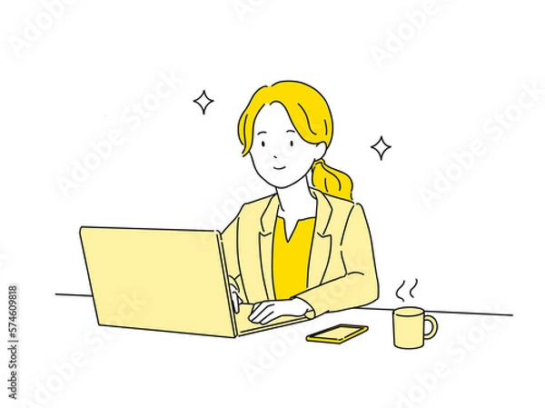 Obraz イラスト デスクワークをするビジネスウーマン