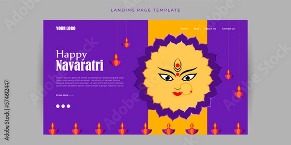 Fototapeta Vector illustration of Happy Navratri wishes Website landing page banner mockup Template
