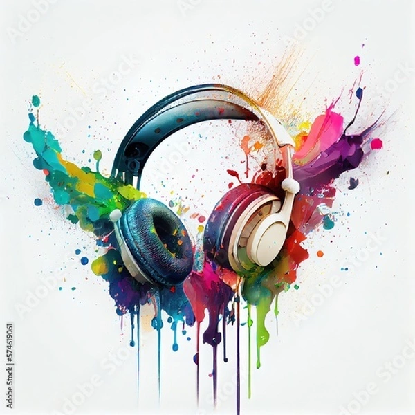 Fototapeta headphones in beautiful color splashes, generative AI