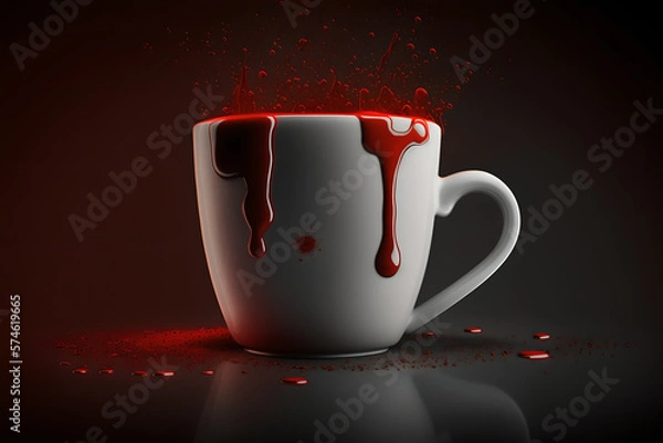 Fototapeta Coffee cup, with poison, the drink of the devil, evil and horror style illustration, close up portrait