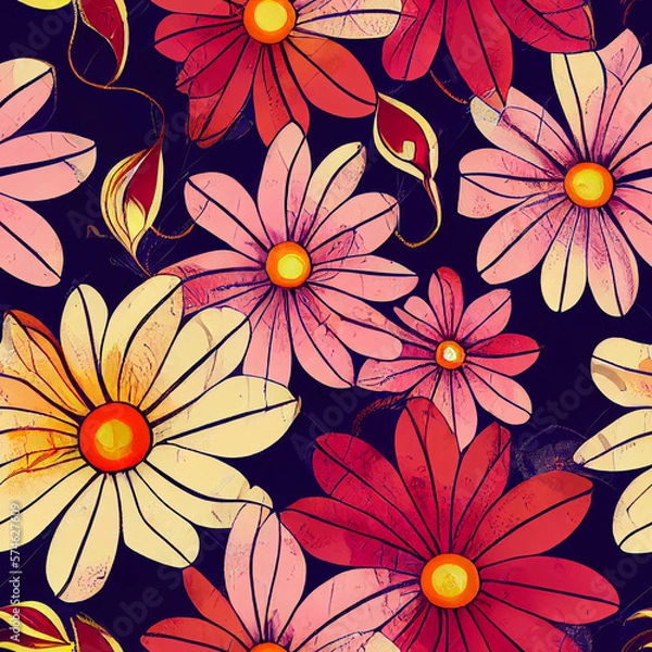 Fototapeta Seamless pattern with flowers