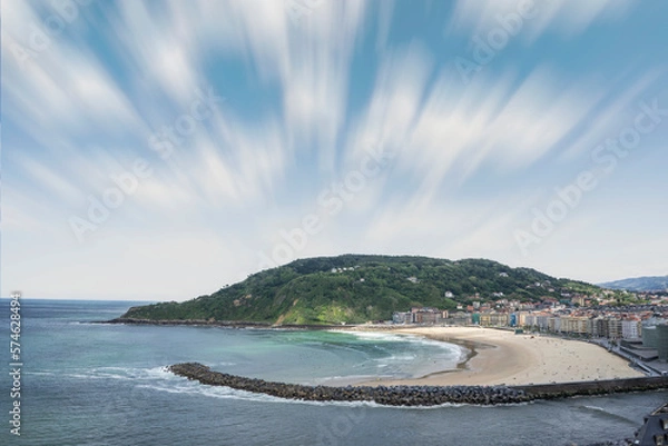 Obraz Aerial view of a beach with fine sand and brown on the beaches of Donostia. Basque Country. 