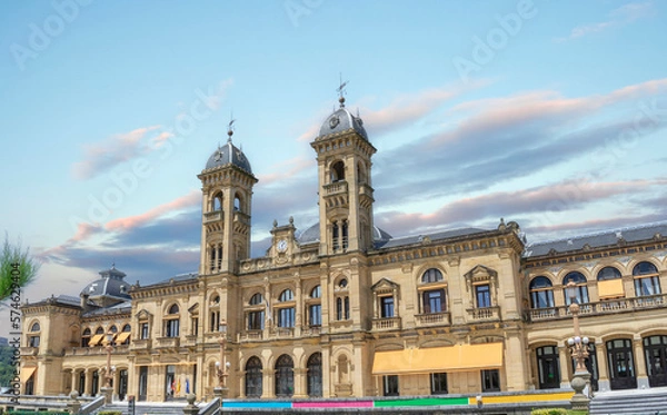 Obraz City hall in San Sebastian (Donostia) on a beautiful summer vacation day with some cloud in the sky. 