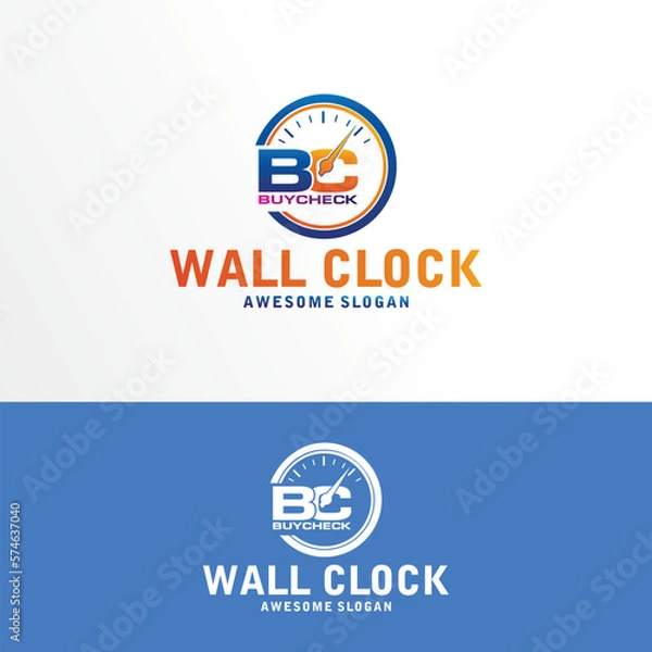 Fototapeta wall clock with the initials letter bc logo design color full