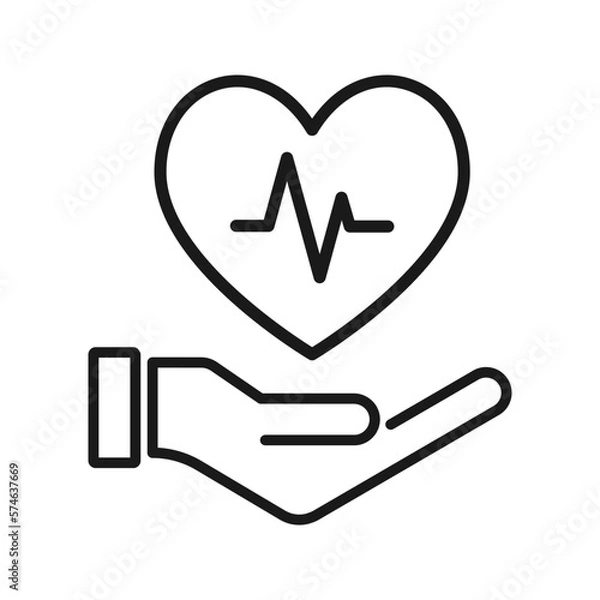 Fototapeta Heart beat concept. Hand holding a heart icon isolated on blank background flat vector illustration. Color editable