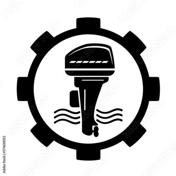 Fototapeta Vector illustration, logo, web icon of outboard motor and gears. Isolated on a white background.	
