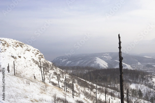 Obraz beautiful winter mountains. View on the town and river. Zhiguli mountains