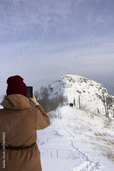 Obraz beautiful winter mountains. View on the town and river. Zhiguli mountains