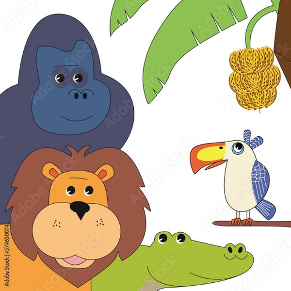 Fototapeta Bird Gorilla  Lion Crocodile and Banana Tree