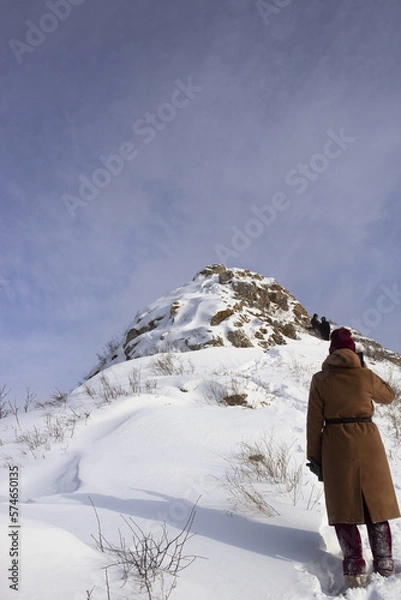 Obraz beautiful winter mountains. View on the town and river. Zhiguli mountains