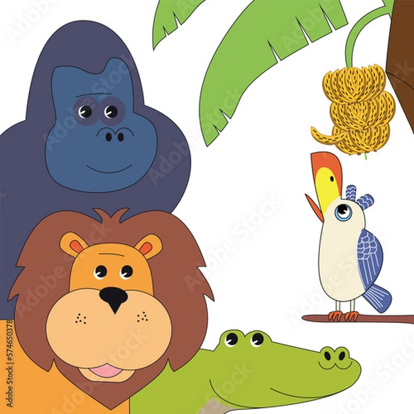 Fototapeta Bird Gorilla  Lion Crocodile and Banana Tree