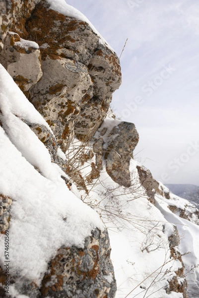 Obraz beautiful winter mountains. View on the town and river. Zhiguli mountains
