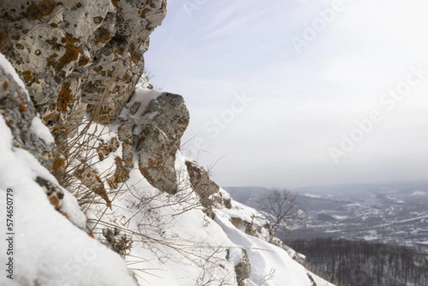 Obraz beautiful winter mountains. View on the town and river. Zhiguli mountains