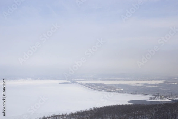 Obraz beautiful winter mountains. View on the town and river. Zhiguli mountains