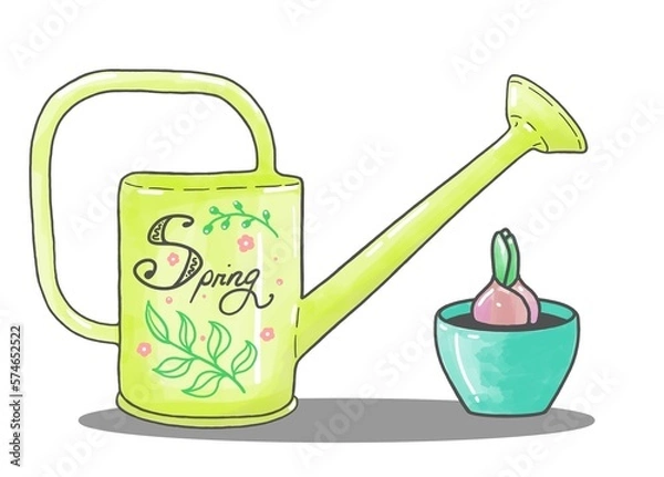 Obraz watering can and spring flower 