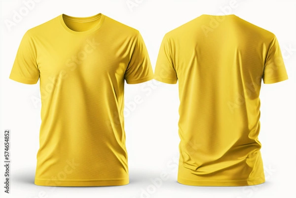 Fototapeta Mockup of a blank royal yellow tshirt front and back isolated on white background. Generative AI